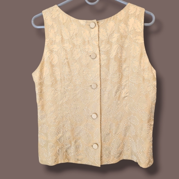 Banana Republic Vintage 90s Gold Beaded Silk Sleeveless Button Back Top Dainty - Picture 2 of 9